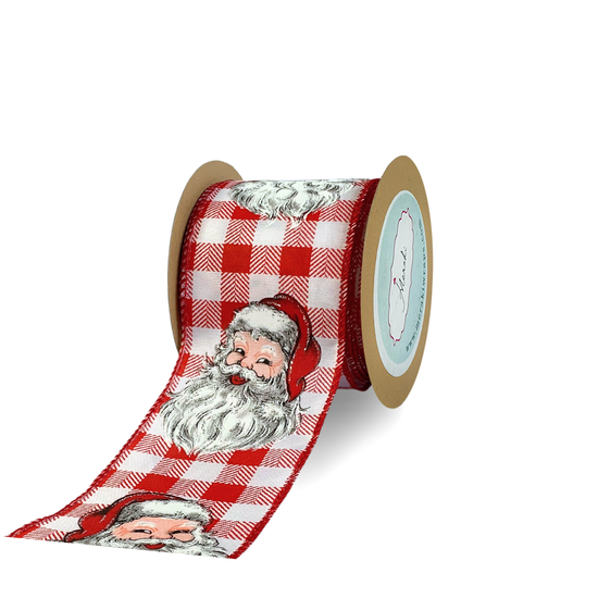 Vintage Santa Plaid wired Ribbon