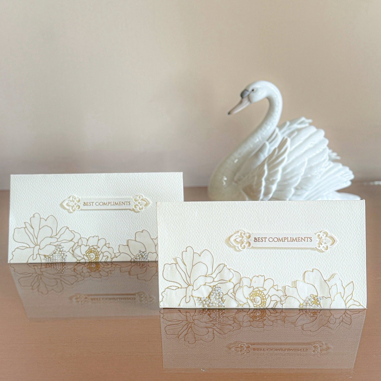 BEST COMPLIMENTS  (Ivory embossed flowers - Set of 2 envelopes)