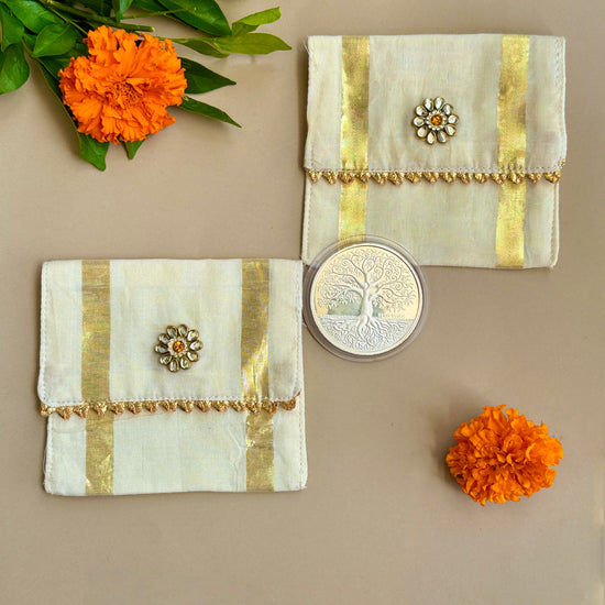 Ivory Gold-Striped Coin Pouches (Set of 2)