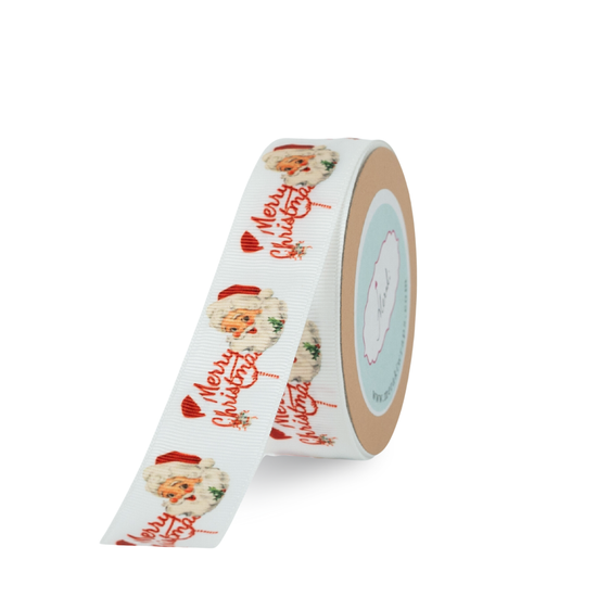 Retro Santa Printed Christmas Ribbon