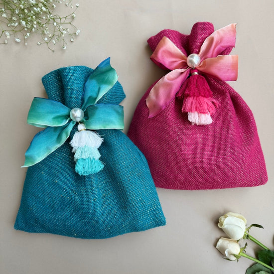 Jute Pink & Turquoise Batwa Bags (Set of 2)