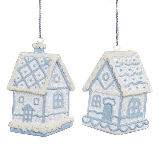 Icy Blue Gingerbread House Ornaments