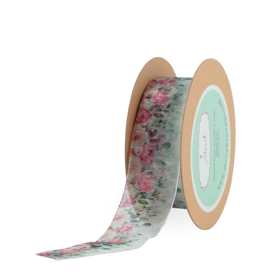 Roses Print Floral Sheer Ribbon