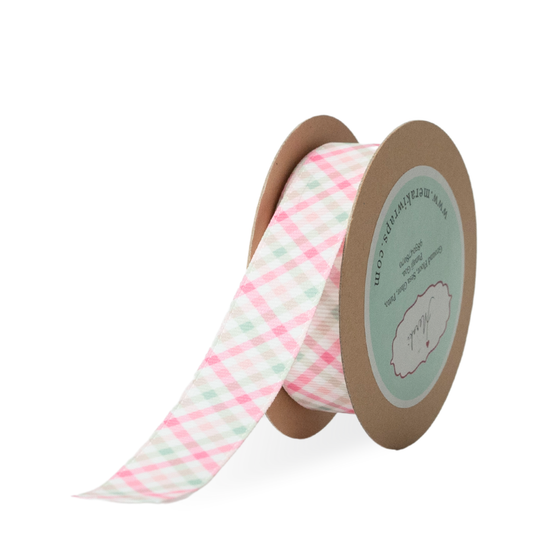 Pink & Green Pastel Diagonal Plaid Ribbon