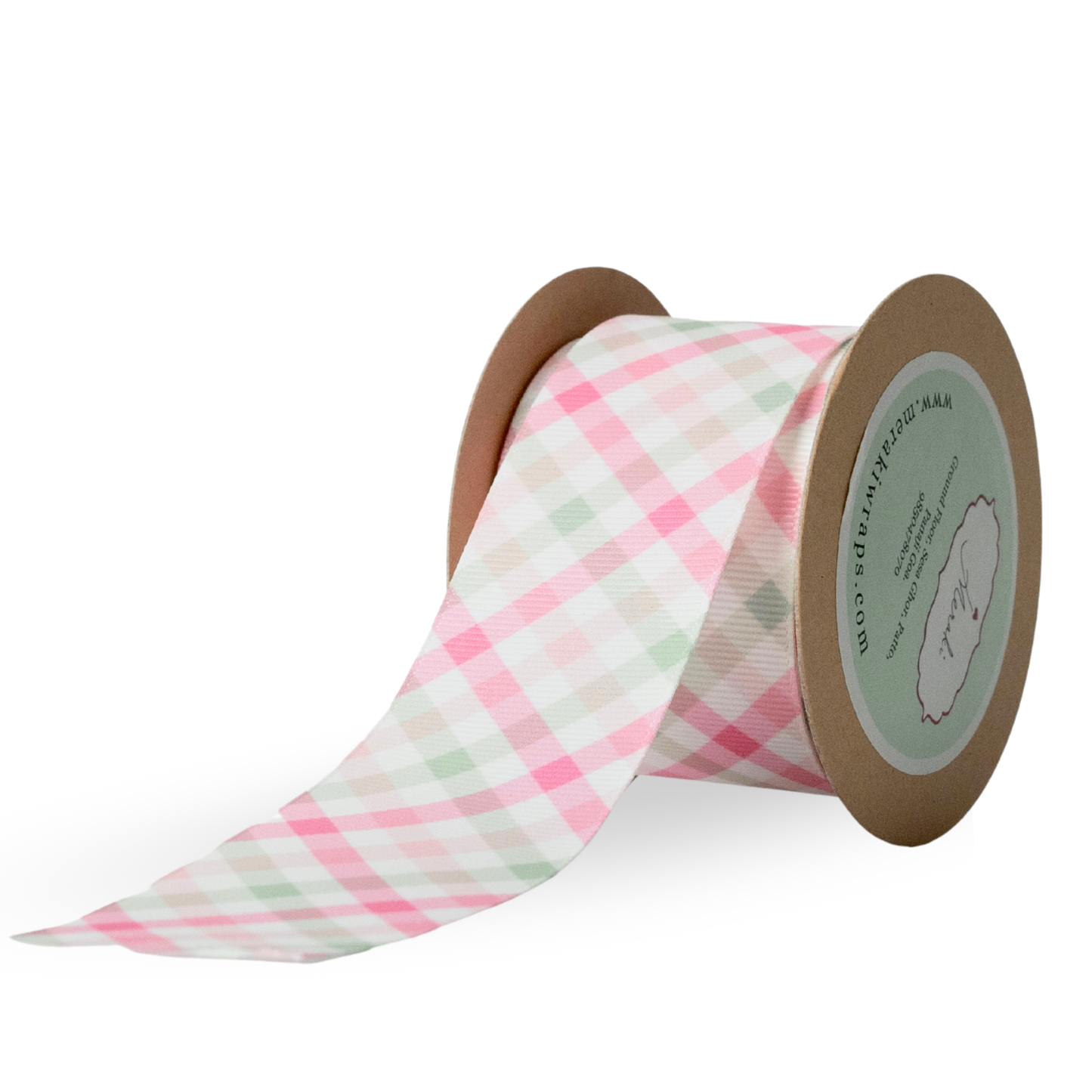 Pink & Green Pastel Diagonal Plaid Ribbon