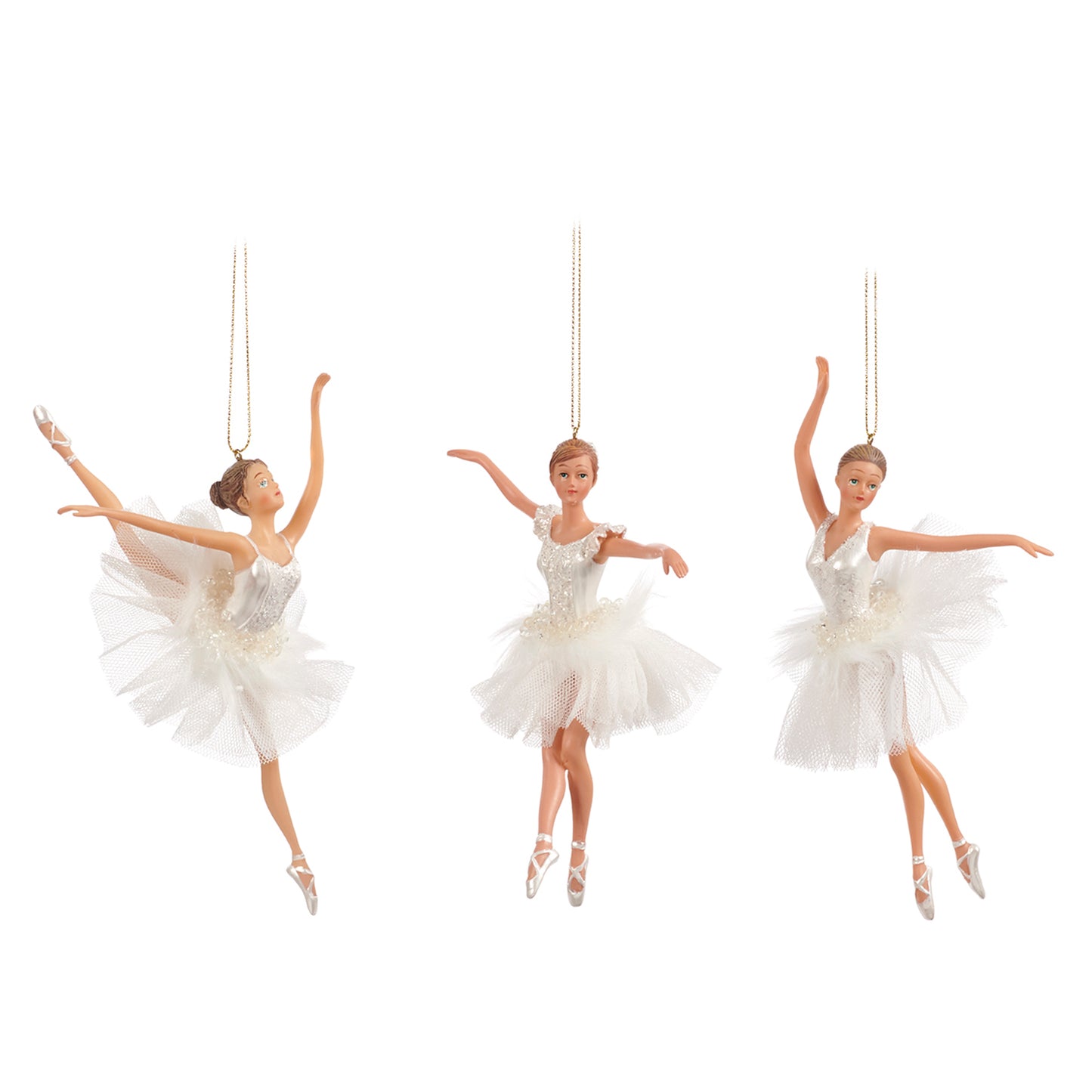 White Ballerina Ornaments - set of 3